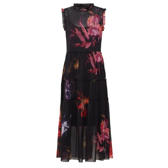 Fuzzi Bloom Midi Dress in Black Floral EUC Size Medium - Picture 3 of 3